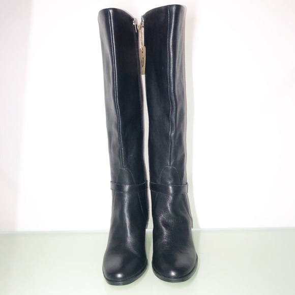 Born Black Leather Tall Riding Boots Buckles NWOB - Picture 2 of 13